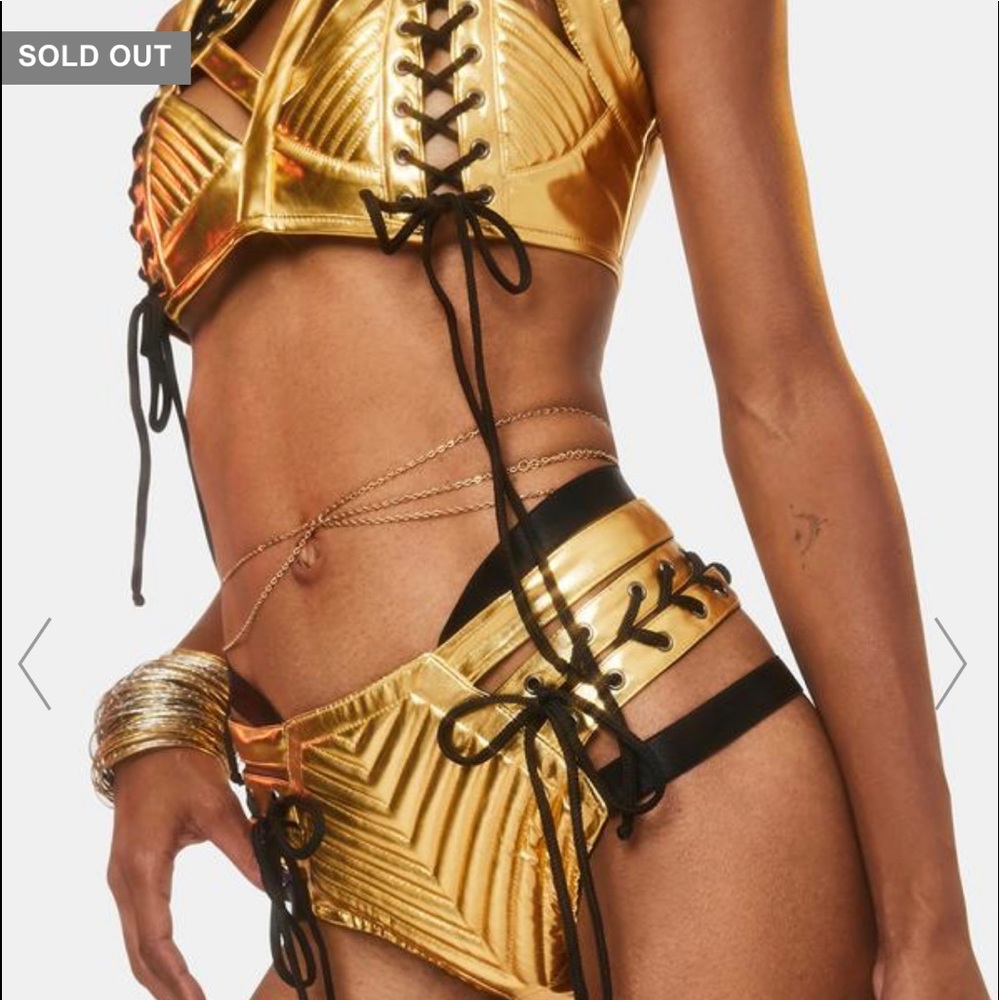 Dolls kill gold lunar rude awakening top shorts outfit small sold out festival